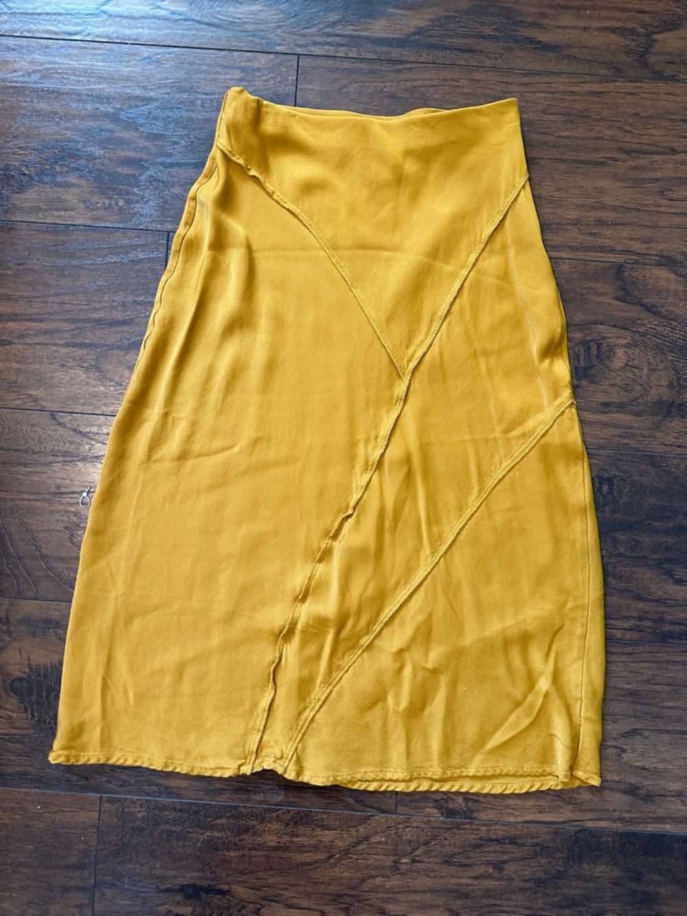 Anthropologie Weekday Gold Asymmetric Seam Midi Skirt